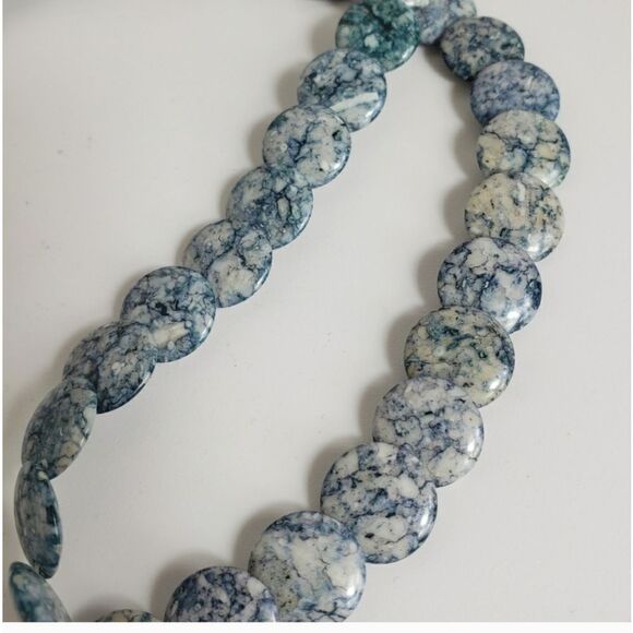 VINTAGE Blue-Green Agate DISC BEADED NECKLACE - Picture 4 of 5